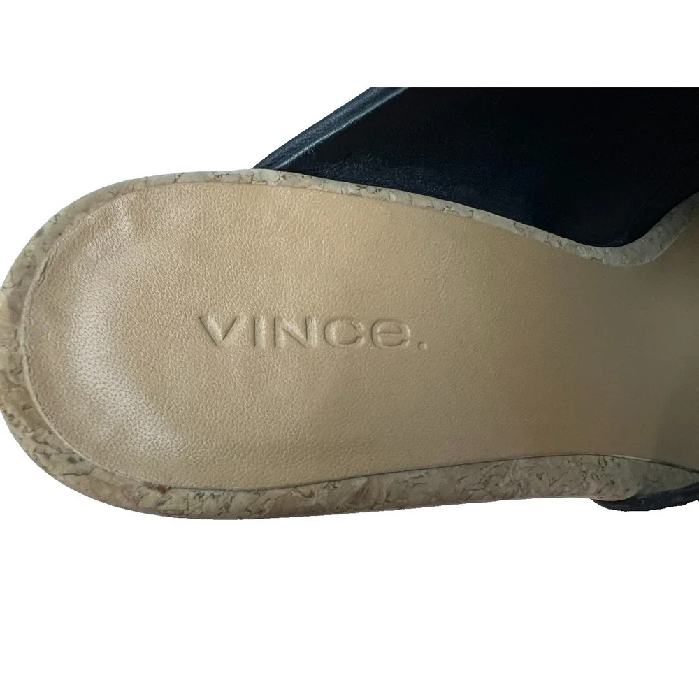 Vince. Wyatt Slide Sandal Cork Platform & Block Heel Black‎ Leather Upper SZ 9.5
